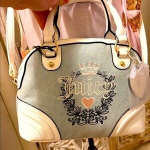 Juicy Couture Satchel in Blue and White Light pink crown and heart💕